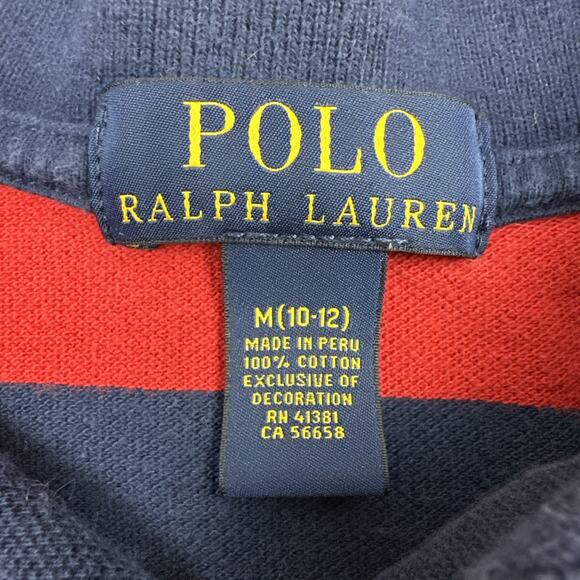 Polo Ralph Lauren Kids Striped Polo Shirt Red Navy Classic Preppy Style M 10-12 - Picture 6 of 9